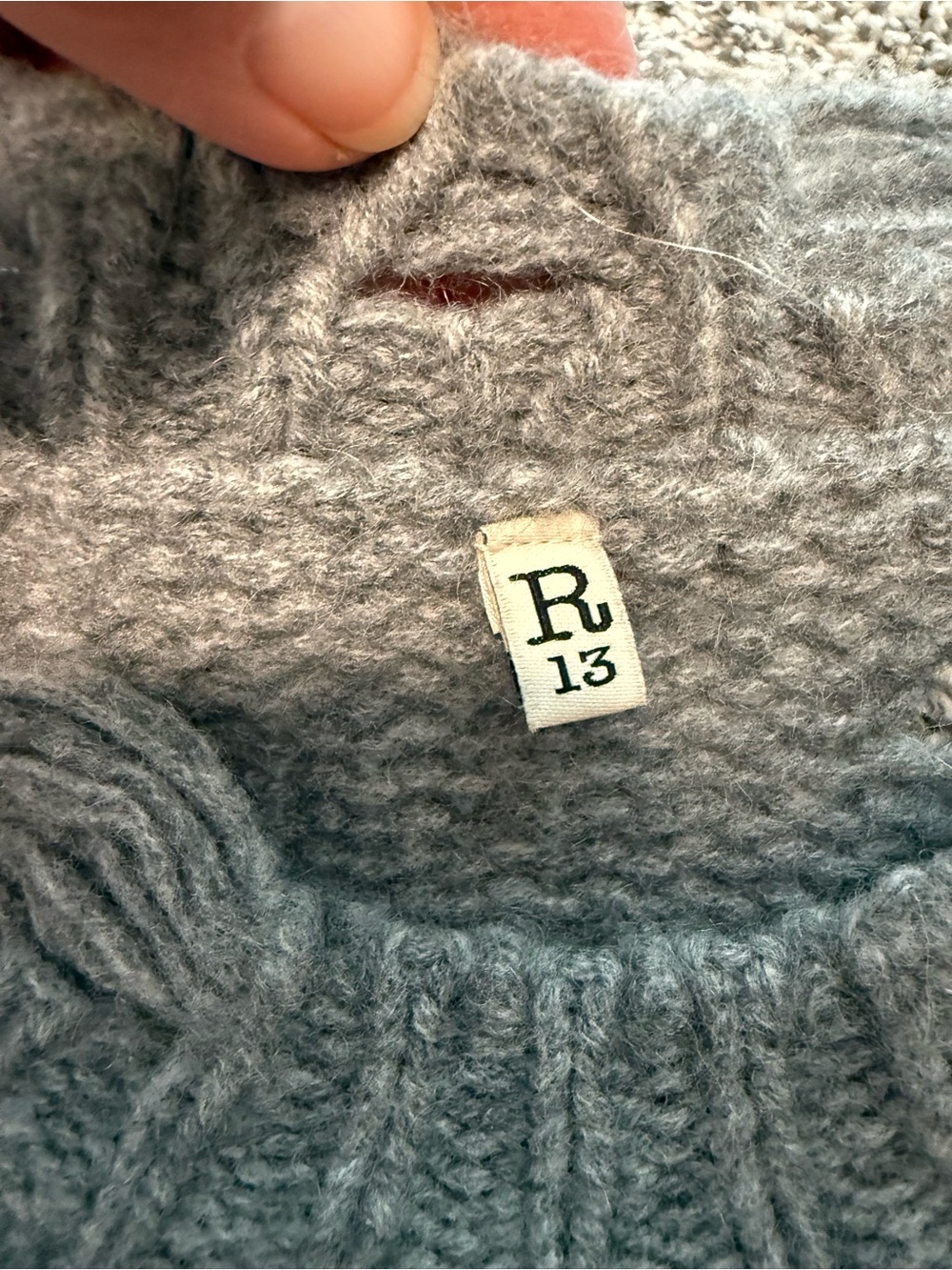 R13 Heather Gray, distressed, oversized 100% cashmere sweater.